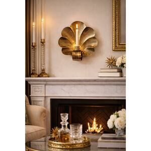 Vintage Brass Shell Wall Sconce Hollywood Regency Scallop Candle Holder